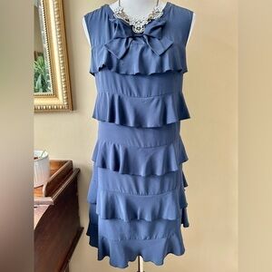 See by Chloe Navy Blue Silk Ruffle Tiered Mini Dress Bow Zip Detail Size 10
